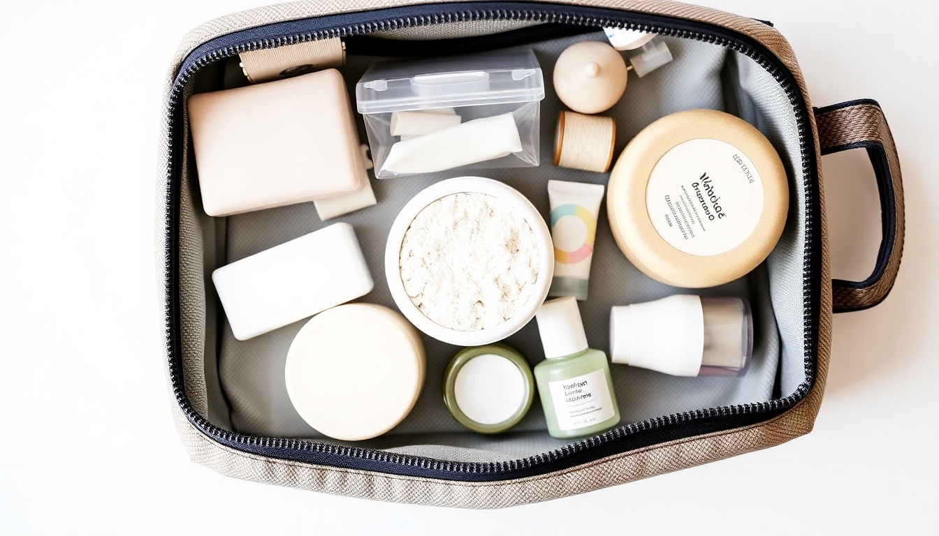 旅行用ウォーターレスコスメ製品の配置