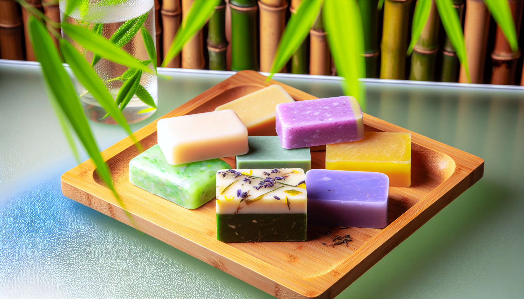 カラフルな固形シャンプーバーのアレンジメント